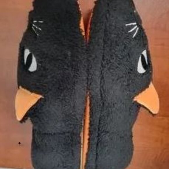 H392-MEOW-NWT Dearfoams Black/Orange Cat Slippers W9-10/M7-8 Cozy Slippers - Picture 6 of 6